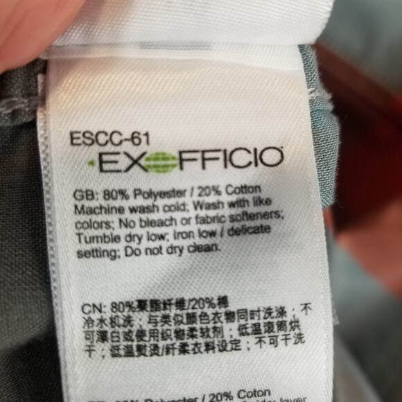 ExOfficio Men's Plaid Check Short Sleeve Shirt Zip Pocket Orange Blue Gray Large - Picture 8 of 8